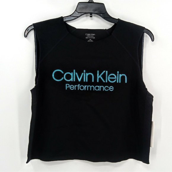 ^  NWT $49 L Calvin Klein Performance Womens Logo Stretch Cropped Tank Top … - Picture 1 of 5